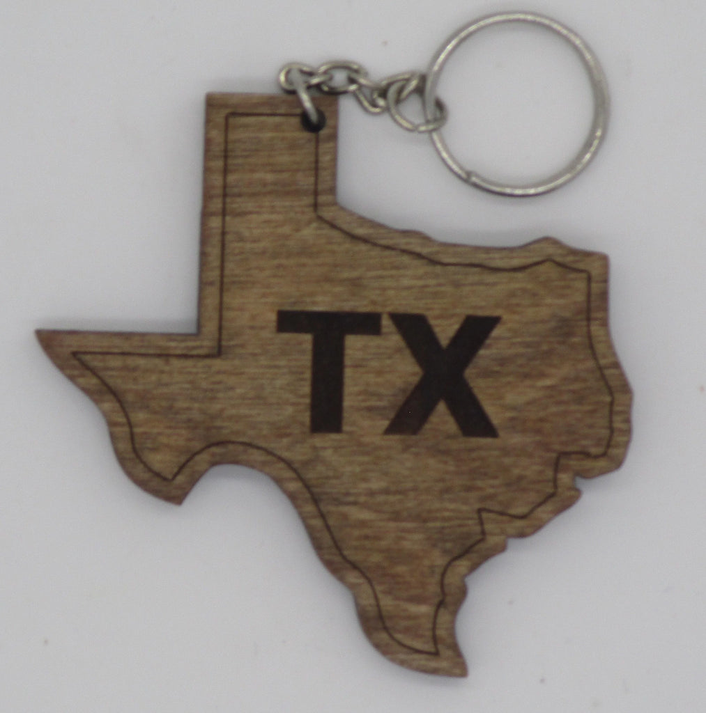 Wooden Texas keychain with TX 