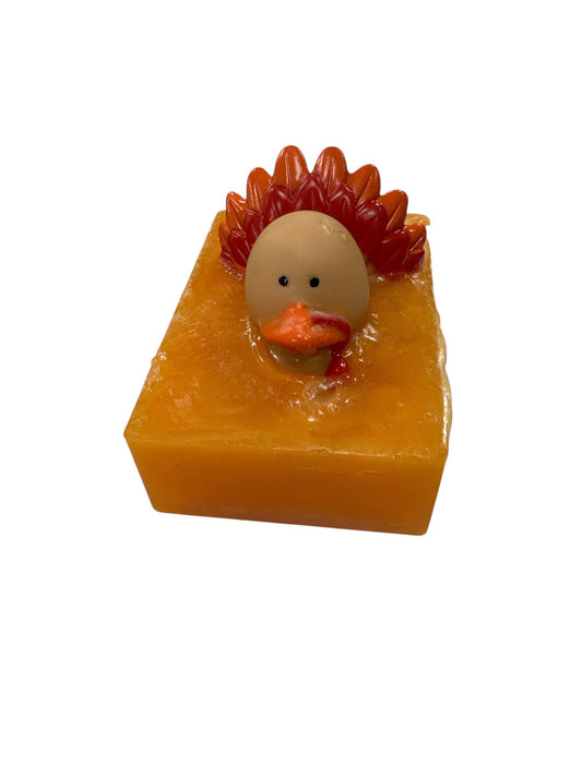 Holiday rubber duck bath toy with Turkey characters in the soap