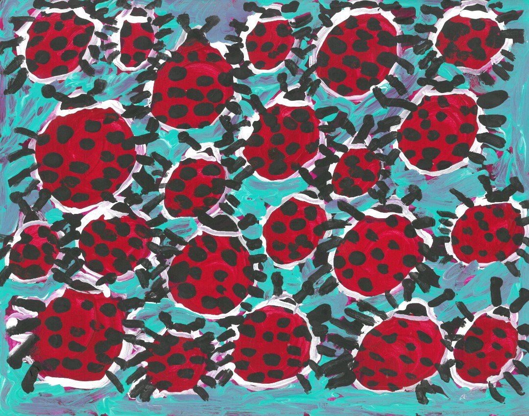 Artwork of ladybugs on a turqoise background