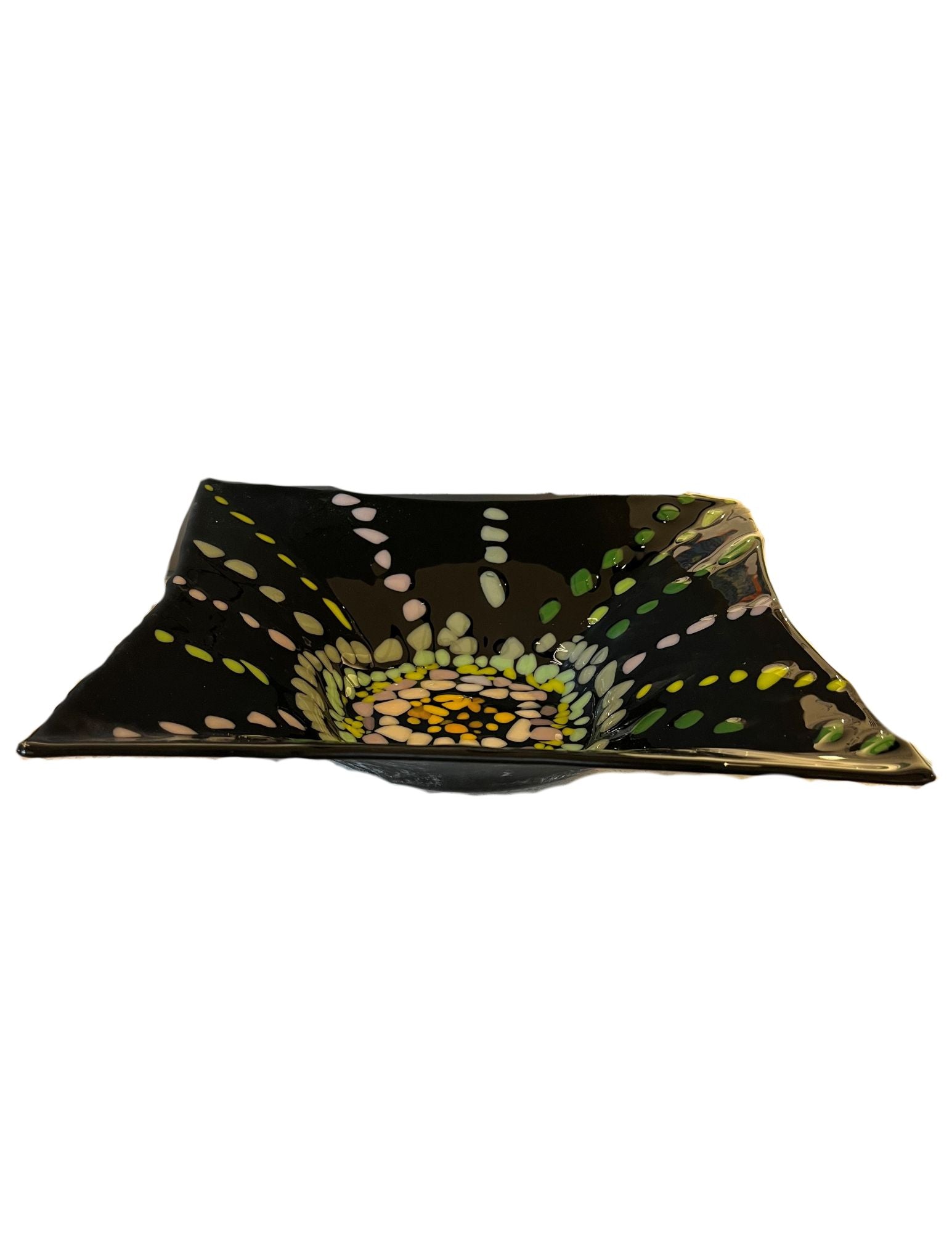 black glass bowl with dots
