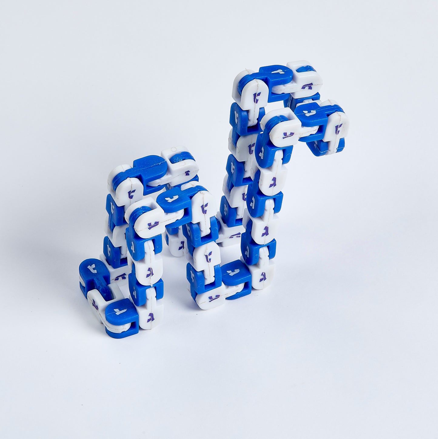 fidget toy loop made of blue and white dreidels