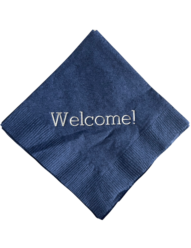navy welcome napkin
