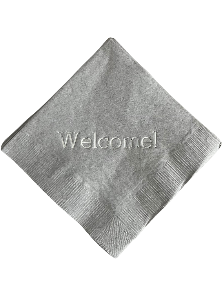 gray welcome napkin