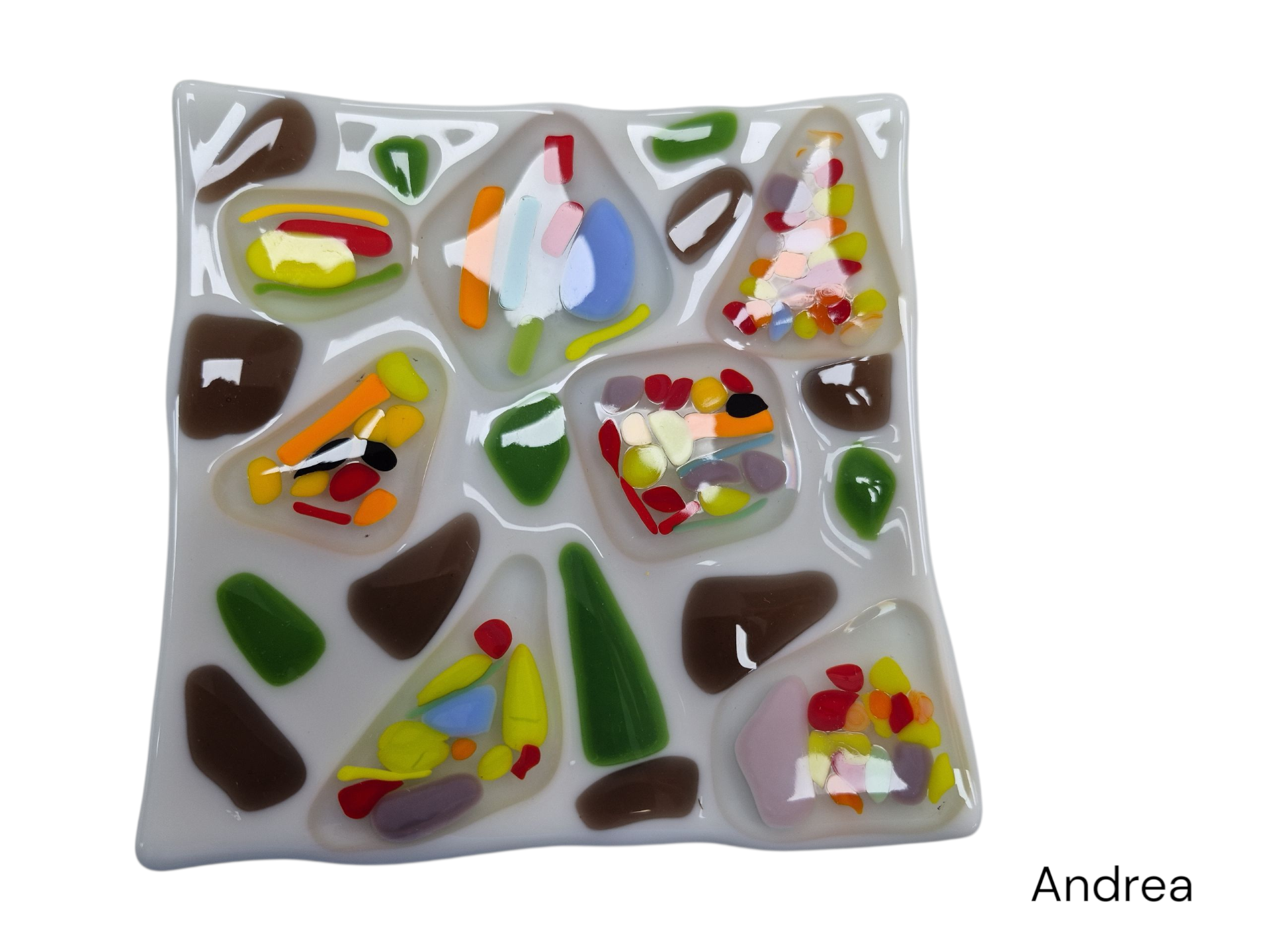 Colorful white wavy glass with colorful dots.