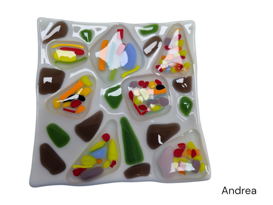 Colorful white wavy glass with colorful dots.
