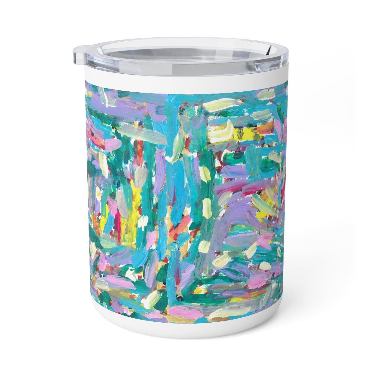 insulated mug with abstract artwork on them