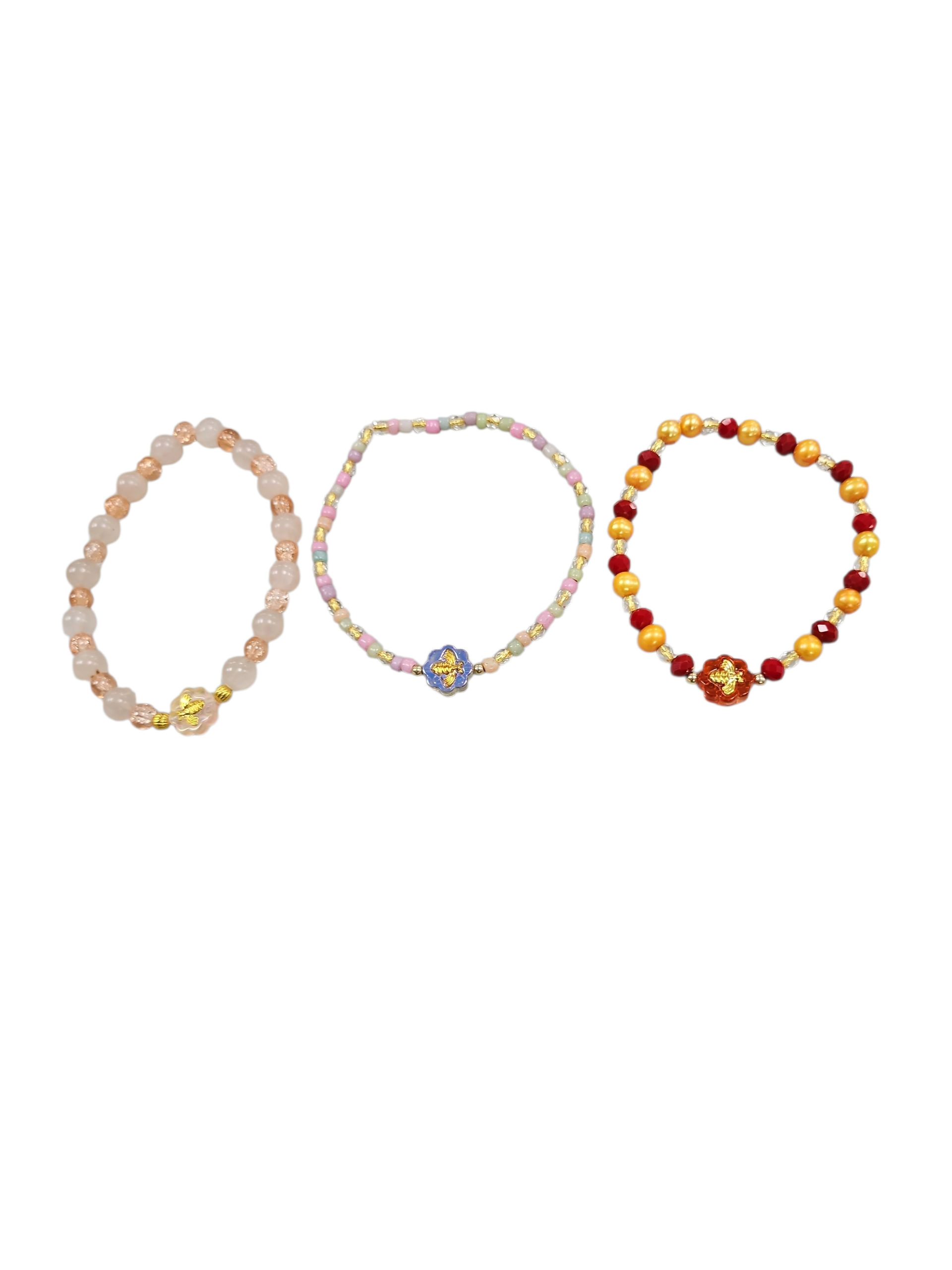 colorful beads bracelets with a bee charm
