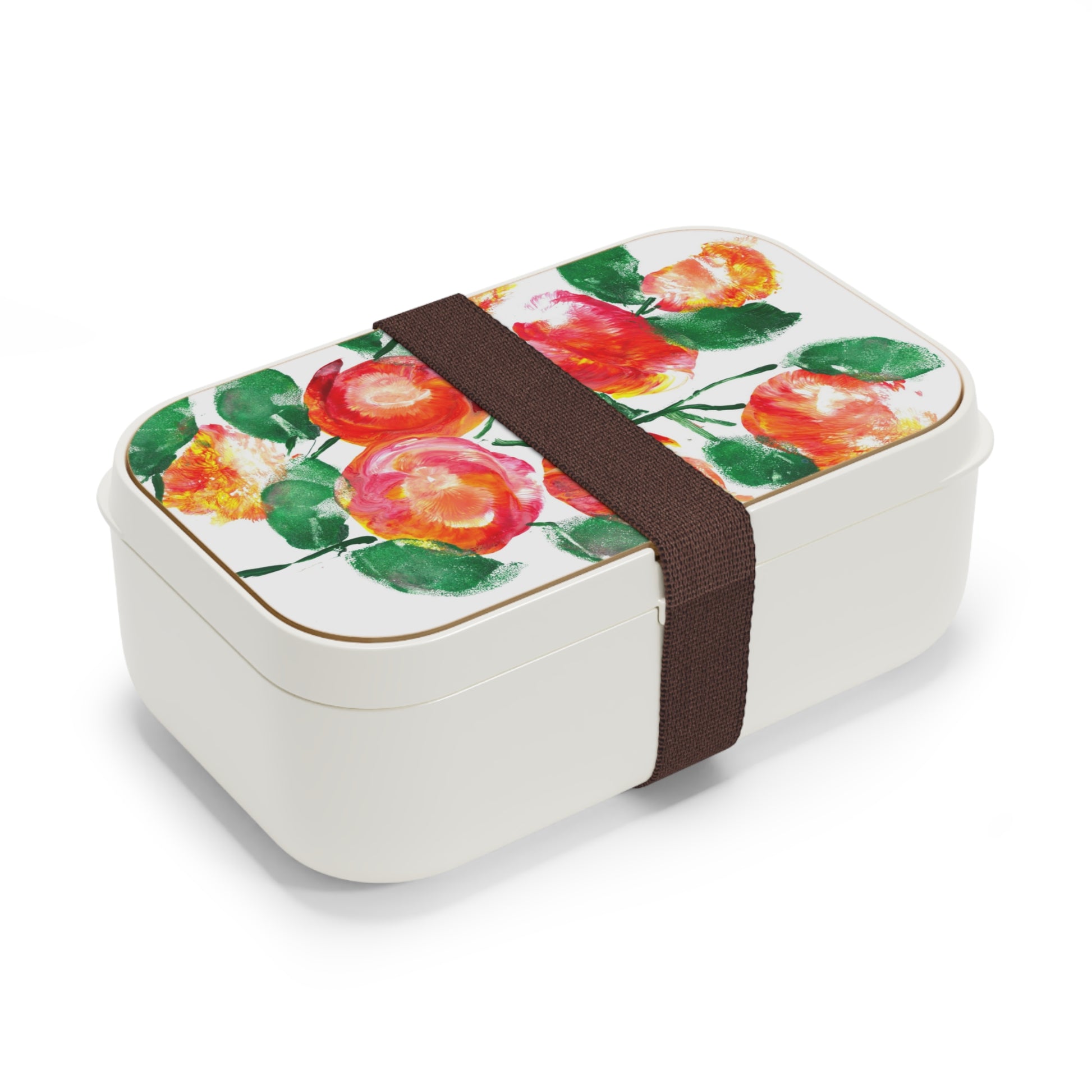 bento box with image of tomatoes on a vine on the lid