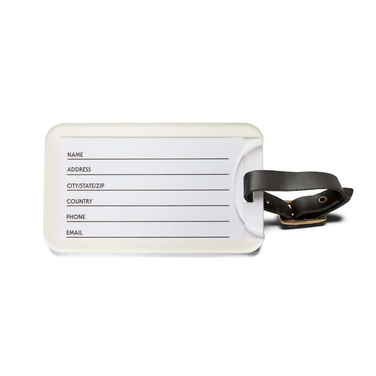 back of luggage tag with the contact information