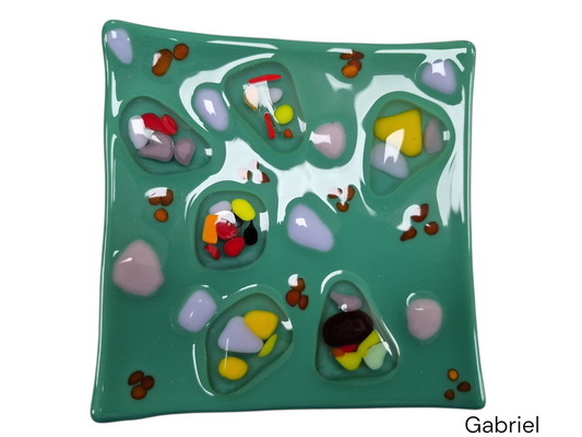 Colorful Green Wavy Glass Plate with colorful dots
