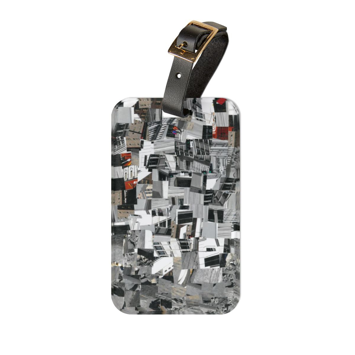 luggage tag with a pattern of gray squares on it