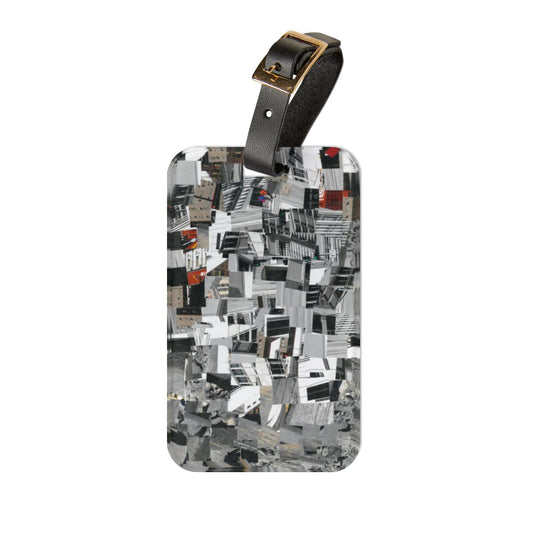 luggage tag with a pattern of gray squares on it