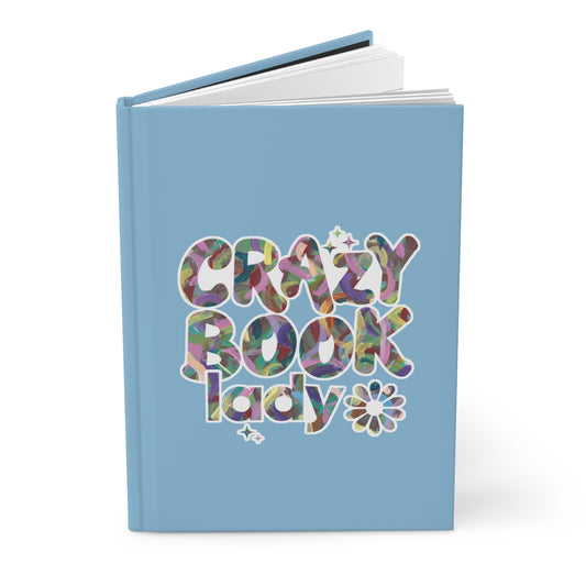 blue journal with words crazy book lady on the cover