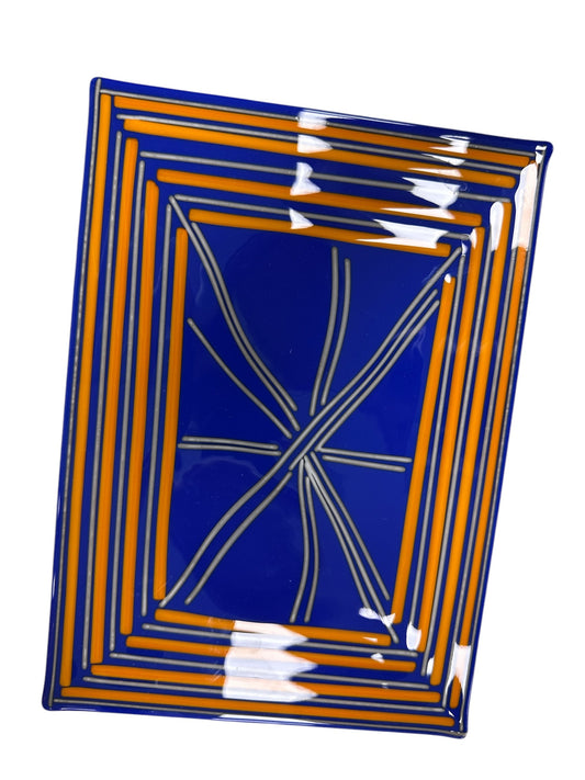 tray with blue background and orange striped