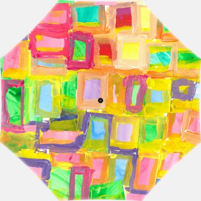 umbrella with pastel colors with yellow rectangles painted on top