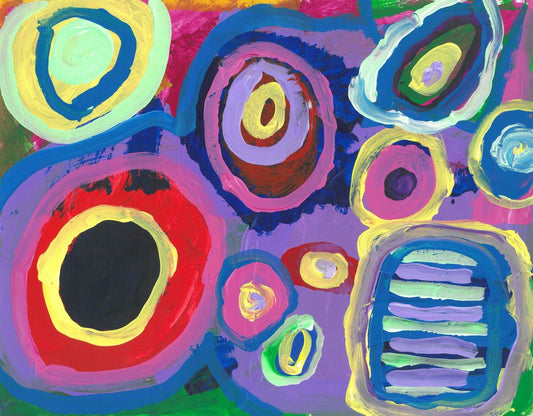 Painting of a many and a variety of circles within circles