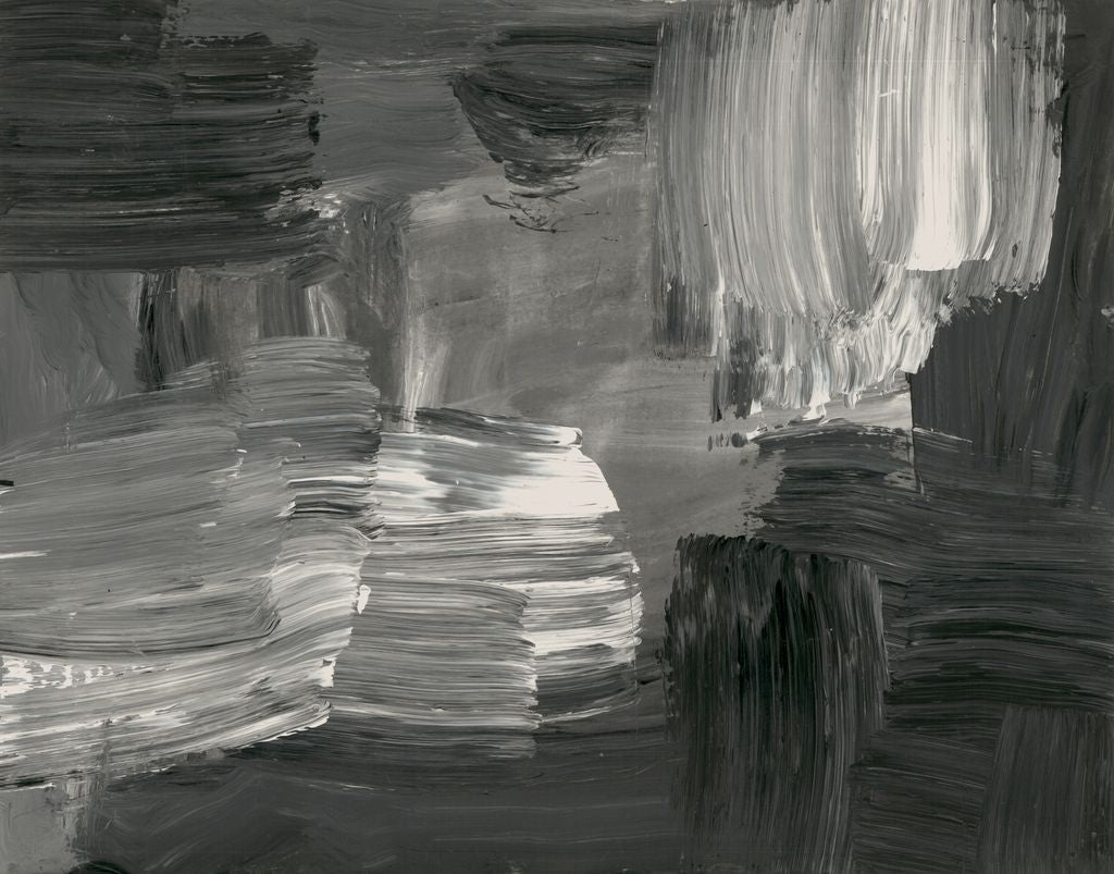 Abstract painting of different colored paint strokes of black and white