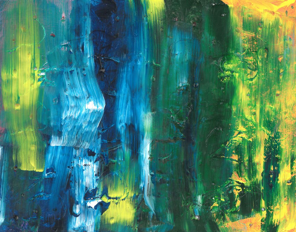 Abstract painting that has an ombre effect from darkblue to yellow