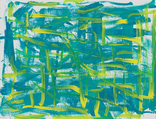 yellow and blue painting of lines