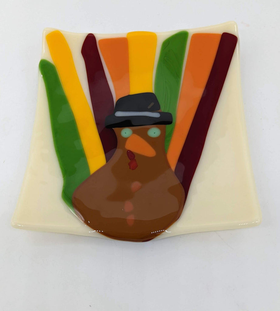 glass plate with turkey and hat
