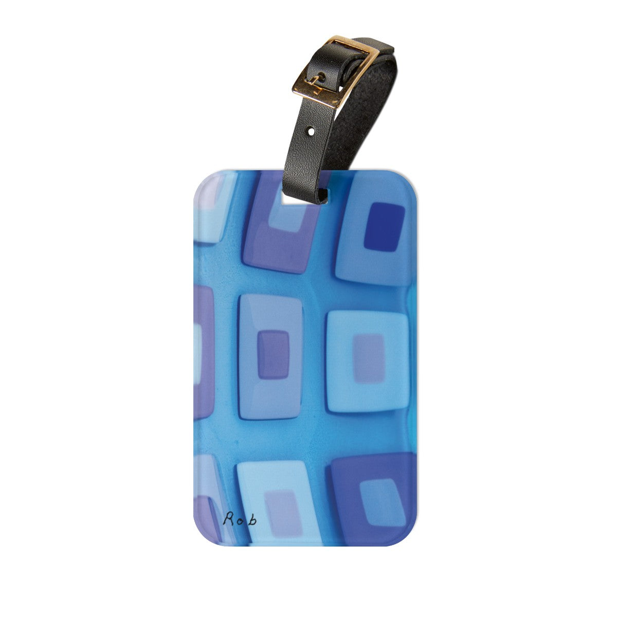 luggage tag with blue squares