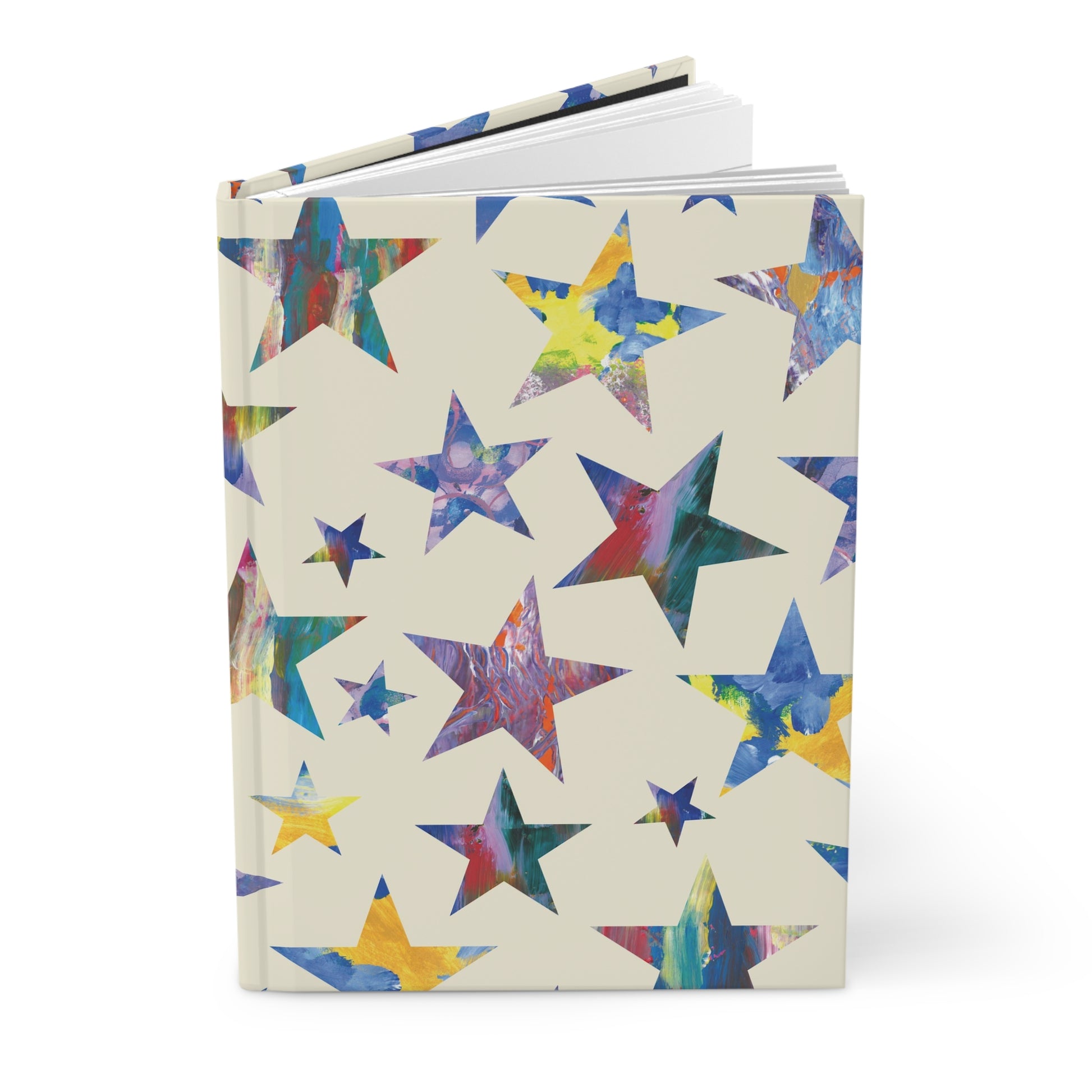 light yellow notebook with multicolored stars