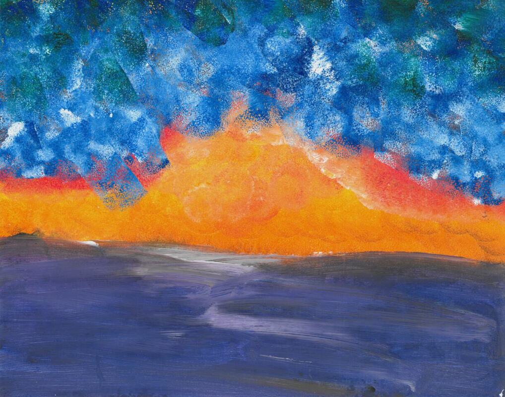 painting of sunrise at the ocean horizon