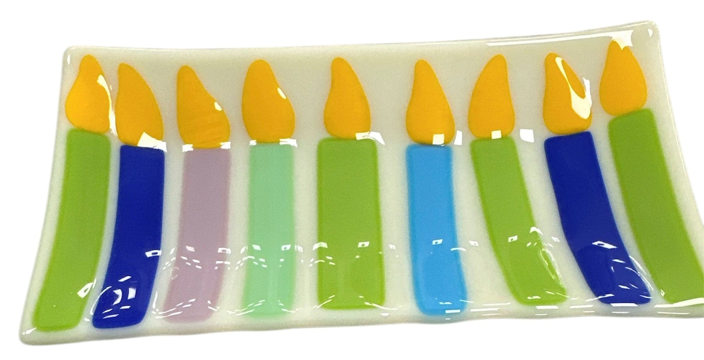 Fused Glass Menorah Tray