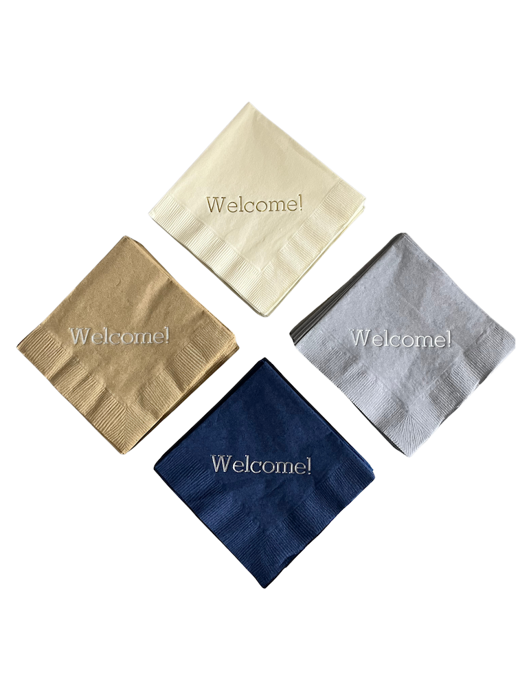 group picture of welcome napkins