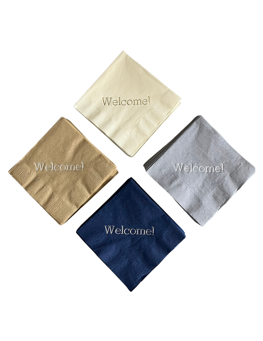 group picture of welcome napkins