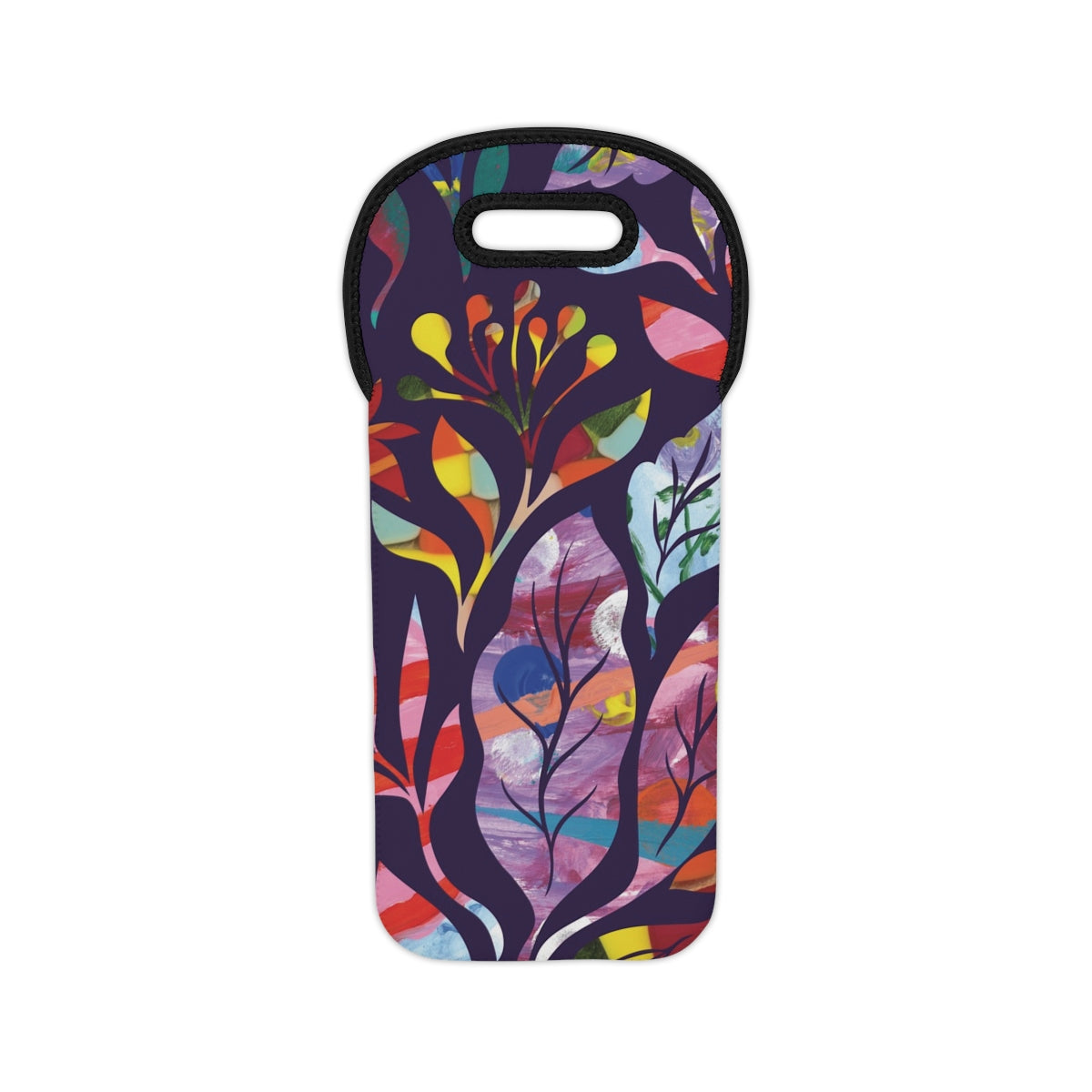 wine bag with colorful leaves on a navy background