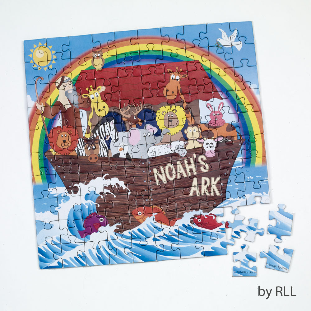 puzzle pieces put together with the last 4 missing- picture of Noah's Ark