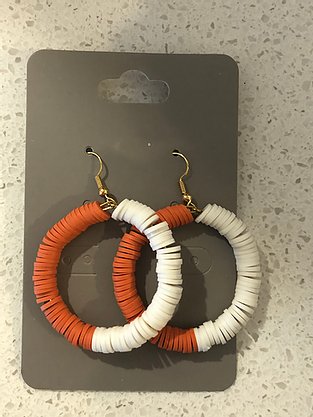 Orange and white colored fimo clay circle earrings