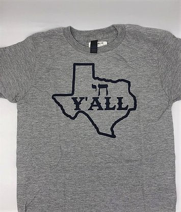 Gray tshirt with blue Texas with Chai Y'all slogan in the middle