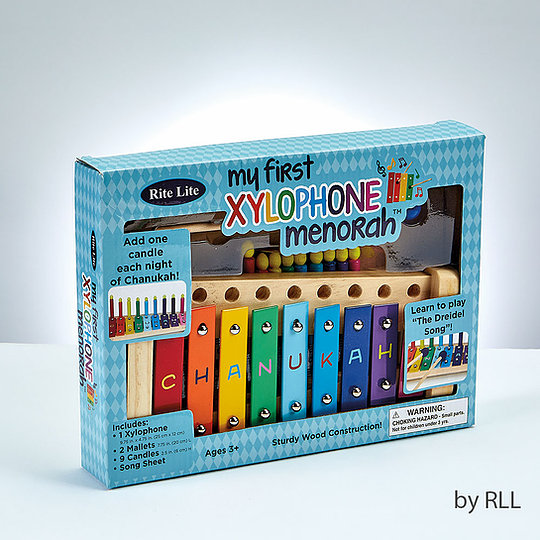 Xylophone menorah with rainbow pieces, 2 mallets and 9 candles