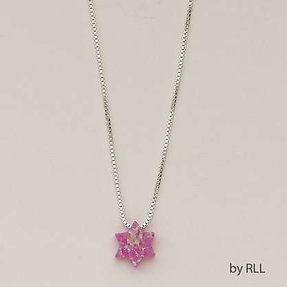 Opal pink Jewish star charm on a silver chain