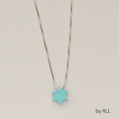 Opal green Jewish star charm on a silver chain