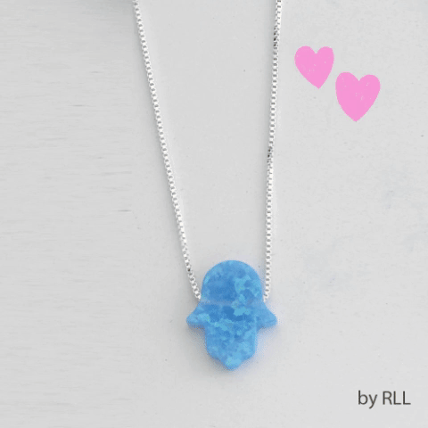 Clip of various opal necklaces with Jewish star and Hamsa charms on silver chain