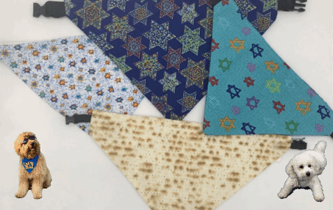 Various Jewish themed dog bandanas