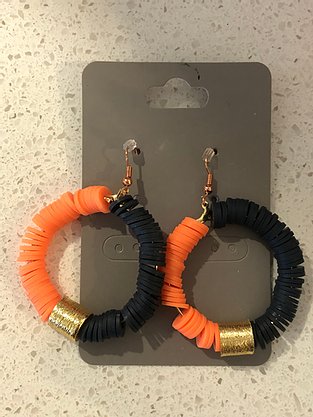 Orange and black fimo clay circle earrings