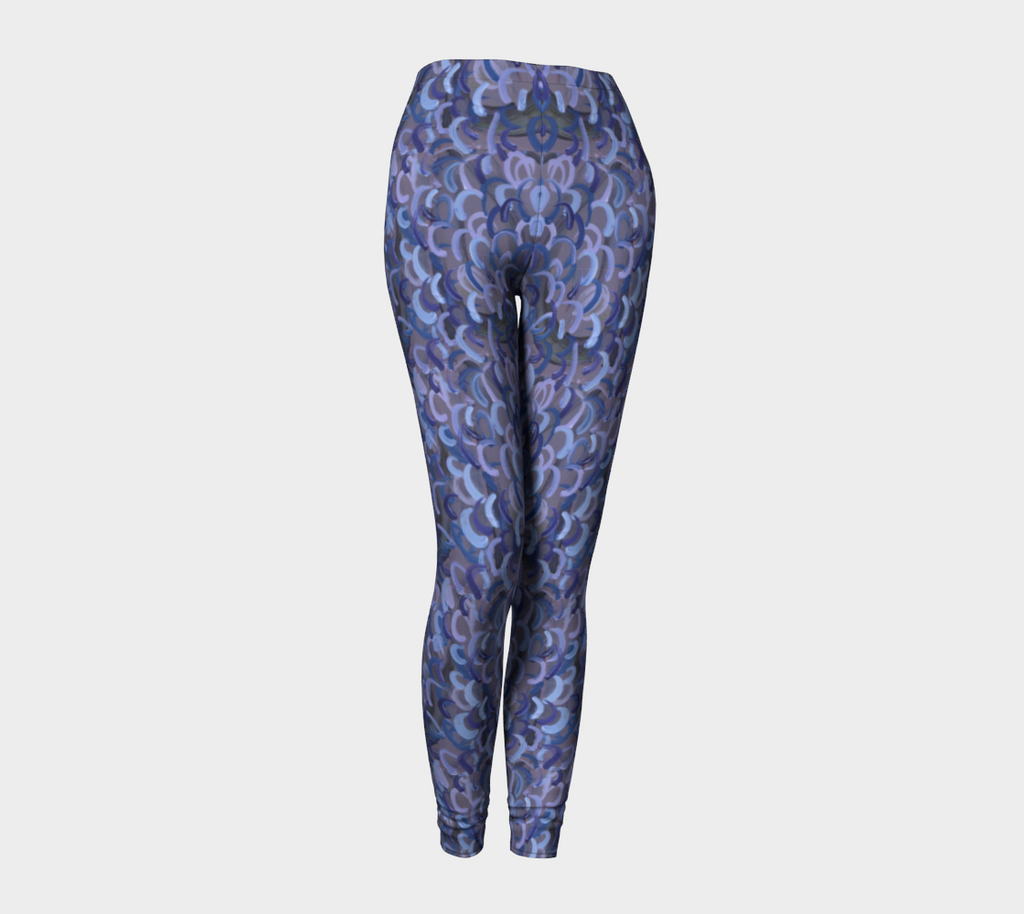 Gray leggings with light blue, dark blue, and lavender swirls