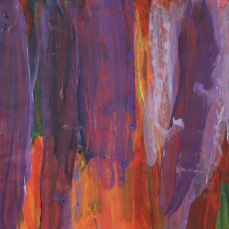 Acrylic on paper artwork of vertical paint strokes of purple, red, orange, yellow and green