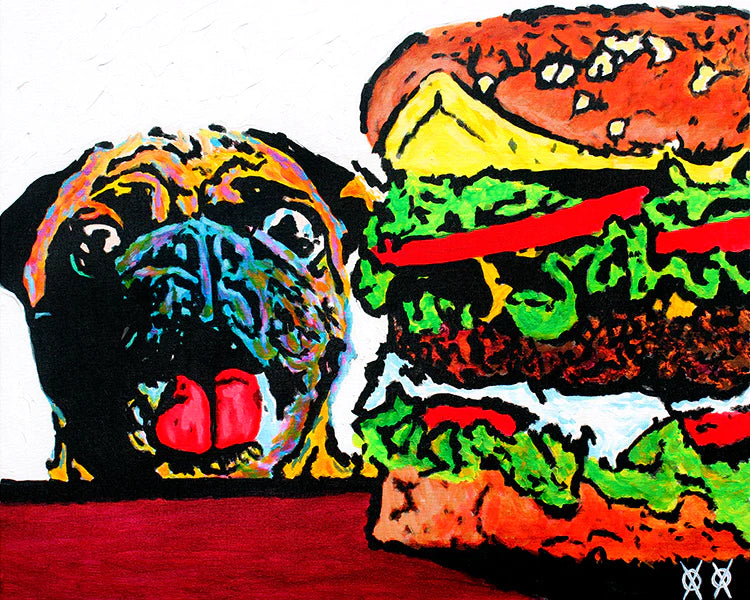 painting of a dog and a burger