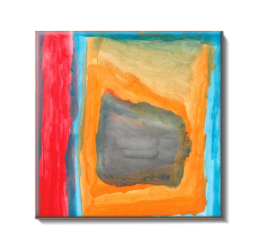 Ceramic Coaster of painting of orange square inside of blue, inside of a red square