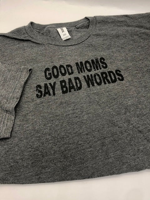 grey t-shirt with black wording