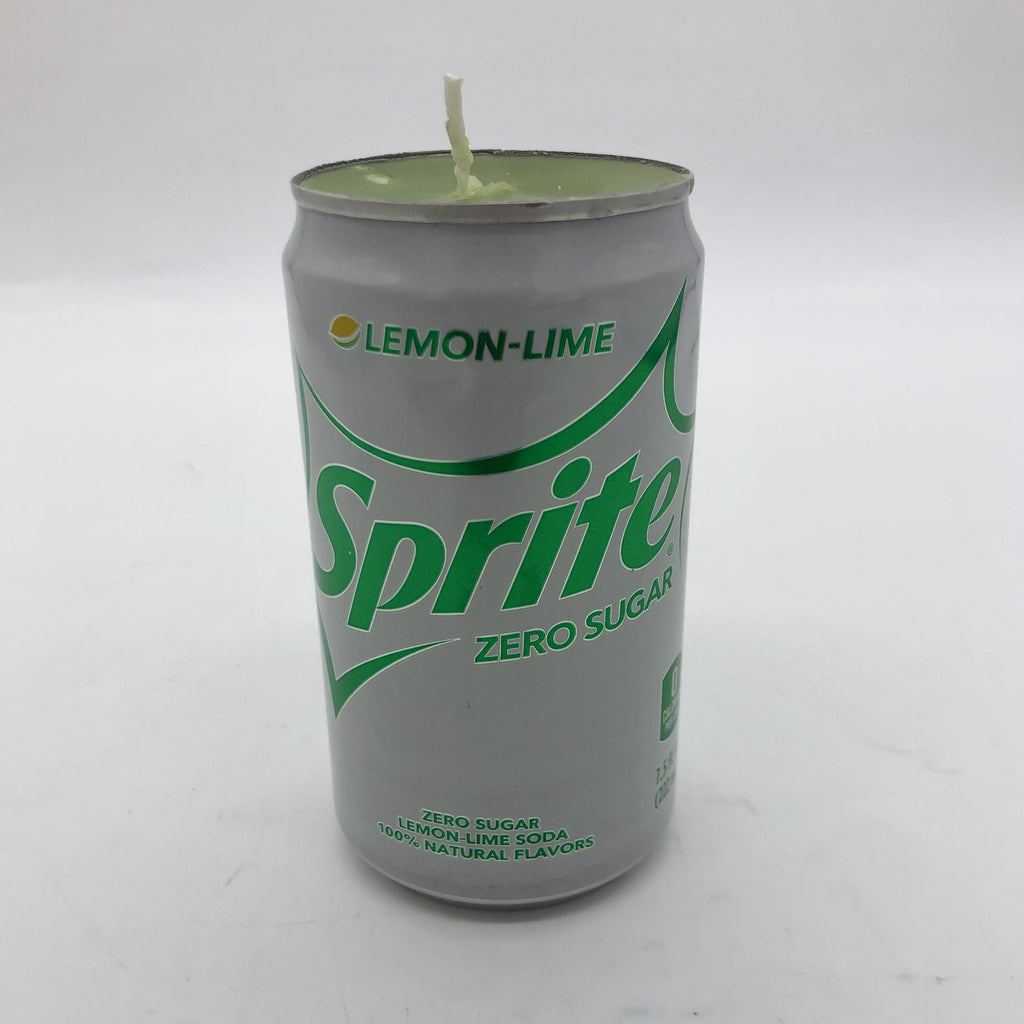 Sprite 7.5 ounce can filled with green wax in the citrus scent.