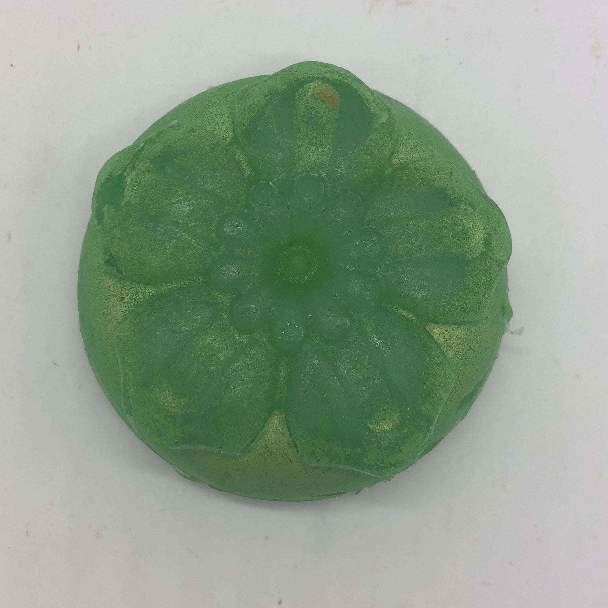 Solid green round floral soap