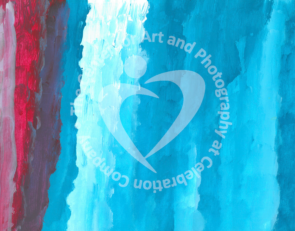 Close up view of Red, light blue and dark blue gradient design