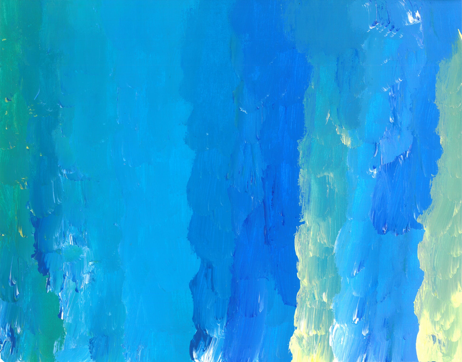 Acrylic on paper artwork of vertical gradient shades of blue and green