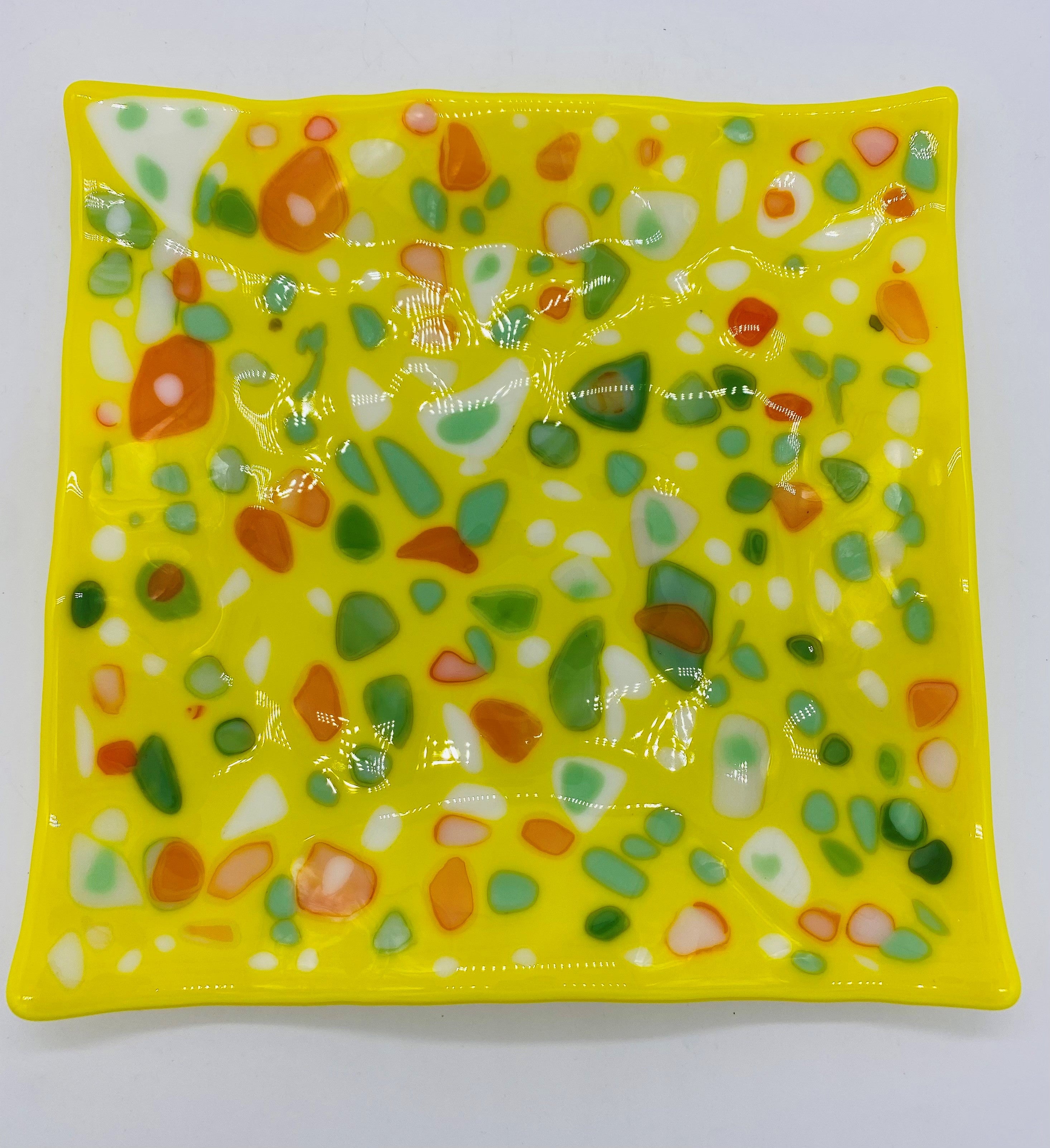 Yellow & Green Fused Glass Wavy Plate on sale